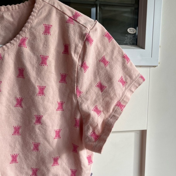 SAVAGE X FENTY Cotton Jersey Crop Top Pink Ash X Link Print Short Sleeve Stretch - Picture 5 of 6